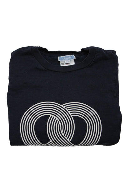 Jacadi Boys Striped Long Sleeve Crew Neck Logo Pretzel Tee Shirt Navy Size 6