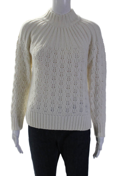 Madewell Womens Long Sleeve Mock Neck Crochet Knit Sweater White Size XS