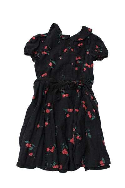 Polo Ralph Lauren Girls Black Cherry Print Collar Short Sleeve Dress Size 5