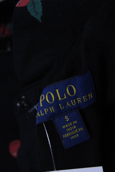 Polo Ralph Lauren Girls Black Cherry Print Collar Short Sleeve Dress Size 5