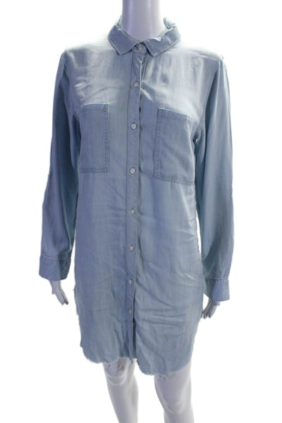 Rails Womens Long Sleeved Button Up Collared Distressed Shirt Dress Blue Size XS