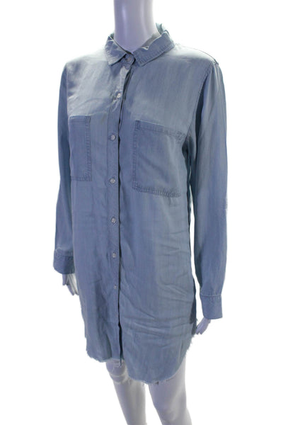 Rails Womens Long Sleeved Button Up Collared Distressed Shirt Dress Blue Size XS