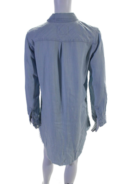 Rails Womens Long Sleeved Button Up Collared Distressed Shirt Dress Blue Size XS