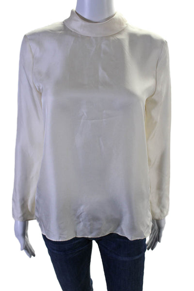 Rag & Bone Women's Silk High Neck Long Sleeves Key Hole Blouse Beige Size 4