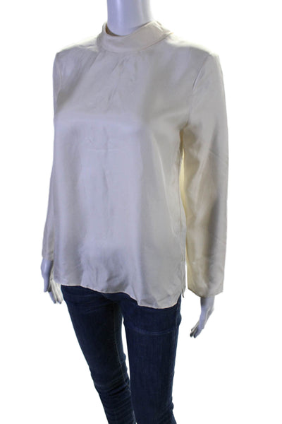 Rag & Bone Women's Silk High Neck Long Sleeves Key Hole Blouse Beige Size 4