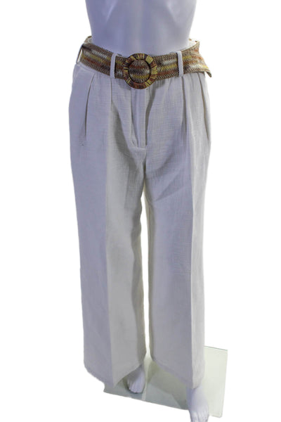 Zimmermann Womens Cotton Textured Ribbed Hook and Eye Belted Pants White Size 1