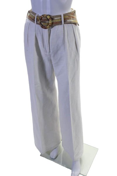 Zimmermann Womens Cotton Textured Ribbed Hook and Eye Belted Pants White Size 1