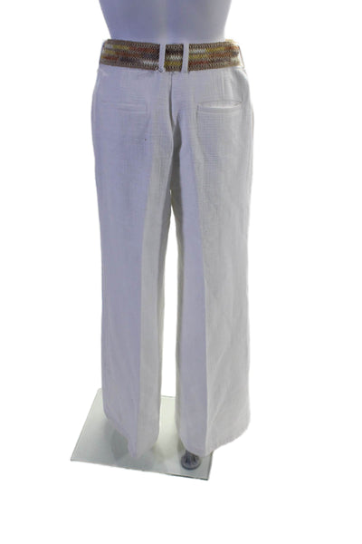 Zimmermann Womens Cotton Textured Ribbed Hook and Eye Belted Pants White Size 1