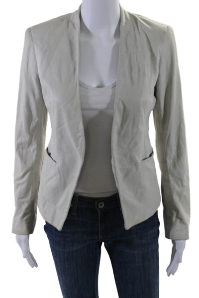 Theory Womens Leather Open Front Lined V Neck Jacket White Size 00