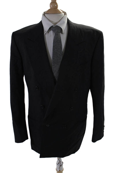 Yves Saint Laurent Mens Wool Collared Double Breasted Suit Jacket Gray Size 44R