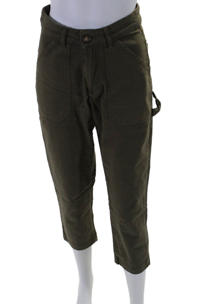 Marine Layer Womens Cotton High Rise Straight Leg Carpenter Pants Green Size 2