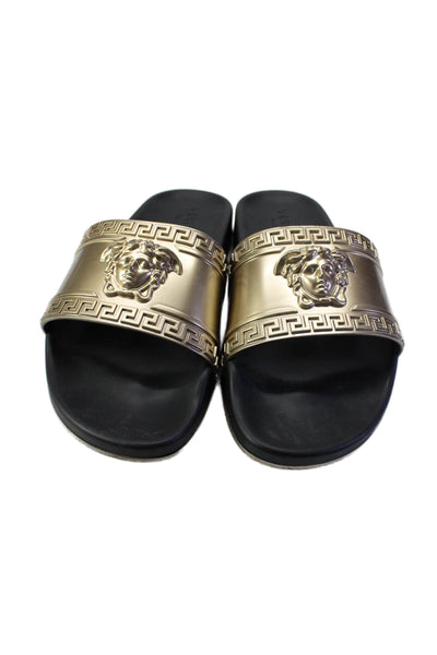 Versace Mens Rubber Metallic Greca Medusa Slide Sandals Gold Tone Size 43