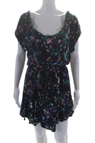 Slate & Willow Womens Floral Tie Waist Mini Dress Blue Size 4 15796351