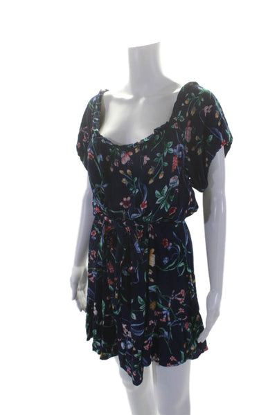 Slate & Willow Womens Floral Tie Waist Mini Dress Blue Size 4 15796351