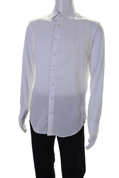 Armani Collezioni Mens Button Up Long Sleeve Collared Dress Shirt White Size 16