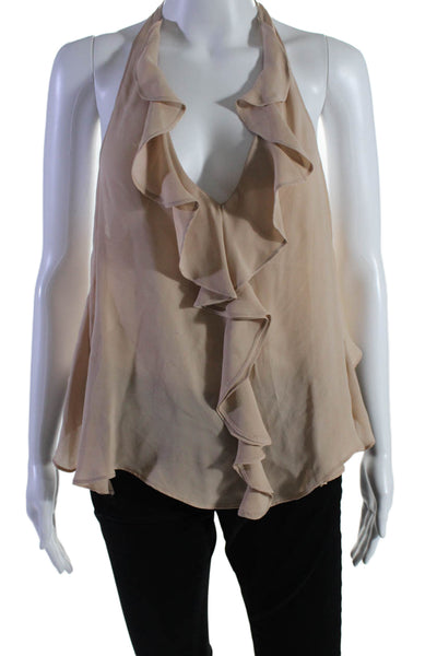 Emerson Thorpe Womens Silk Sleeveless Open Back Ruffled Blouse Beige Size S