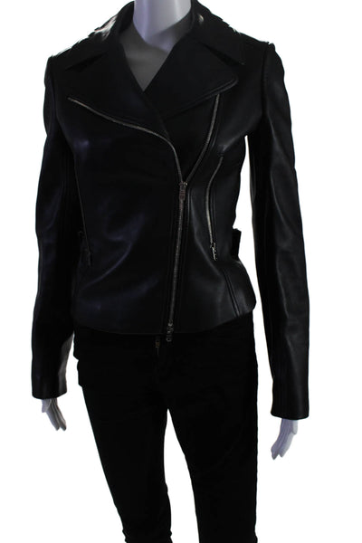 Alaia Womens Front Zip Notched Lapel Leather Motorcycle Jacket Black Size FR 38