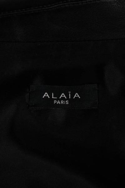 Alaia Womens Front Zip Notched Lapel Leather Motorcycle Jacket Black Size FR 38