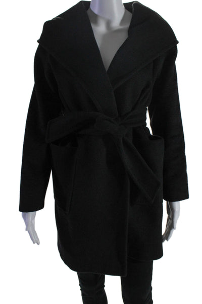 Max Mara Womens Long Sleeve Belted Collared V Neck Camel Coat Black Size 4