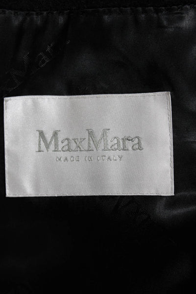 Max Mara Womens Long Sleeve Belted Collared V Neck Camel Coat Black Size 4