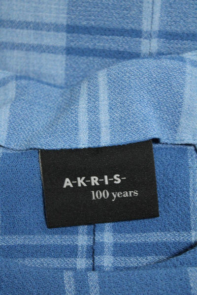 Akris Womens Long Sleeve Double Breasted Crew Neck Plaid Jacket Blue Wool Size 4