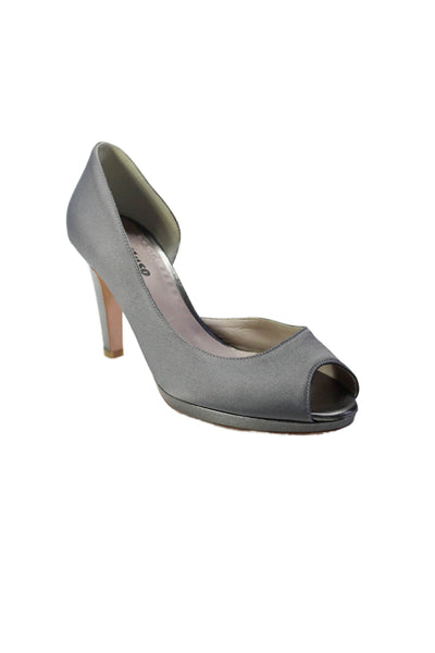 Melluso Womens Leather Lined Open Toe Slip On Heels Pumps Gray Size 37 7