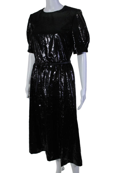 Altuzarra Womens Shiny Round Neck Short Sleeve Zip Up Maxi Dress Black Size 38