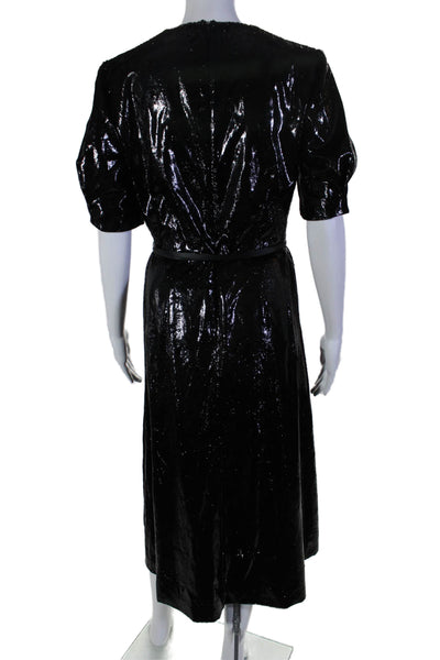 Altuzarra Womens Shiny Round Neck Short Sleeve Zip Up Maxi Dress Black Size 38