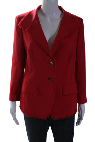 Escada Women's Collared Long Sleeves Two Button Unlined Blazer Red Size 42