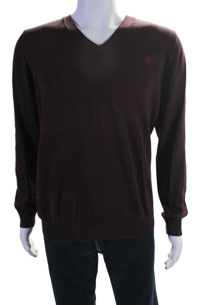 G Star Raw Mens Knit V-Neck Long Sleeve Pullover Sweater Burgundy Size L