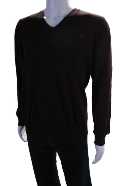 G Star Raw Mens Knit V-Neck Long Sleeve Pullover Sweater Burgundy Size L