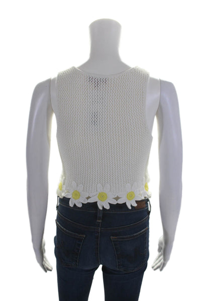 Staud Womens Linen Blend White Floral Scoop Neck Sleeveless Crop Top Size S