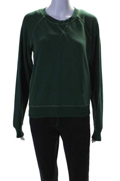 Monrow Womens Long Sleeves Crew Neck Sweatshirt Green Cotton Size Extra Small