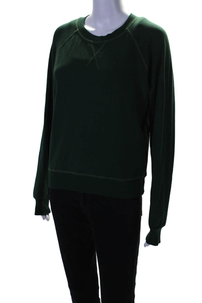 Monrow Womens Long Sleeves Crew Neck Sweatshirt Green Cotton Size Extra Small