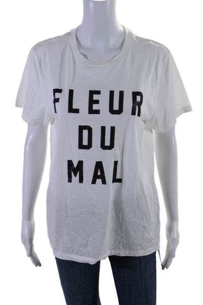 Fleur du Mal Womens Short Sleeves Tee Shirt White Black Cotton Size Small