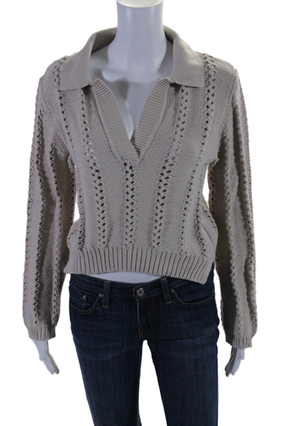 Jonathan Simkhai Womens Crew Neck Sweater Beige Cotton Size Extra Small