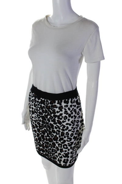 ALC Womens Wool Elastic Waist Animal Print Fitted Skirt Black Size M