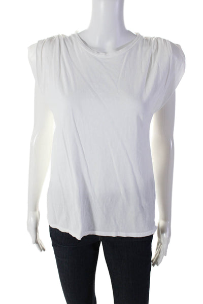 St. Roche Womens Cotton White Crew Neck Padded Cap Sleeve Blouse Top Size XS