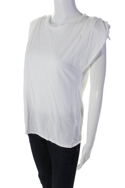 St. Roche Womens Cotton White Crew Neck Padded Cap Sleeve Blouse Top Size XS