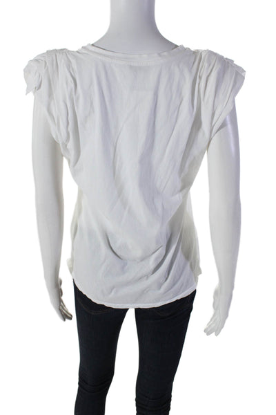 St. Roche Womens Cotton White Crew Neck Padded Cap Sleeve Blouse Top Size XS