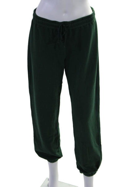 Monrow Womens Drawstring Waist High Rise Sweat Pants Green Cotton Size Small