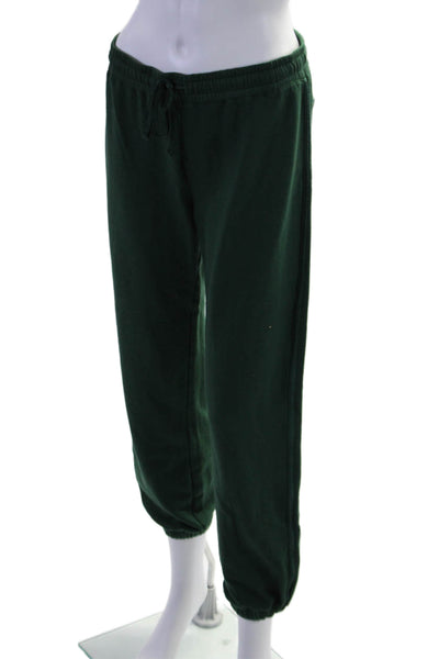 Monrow Womens Drawstring Waist High Rise Sweat Pants Green Cotton Size Small