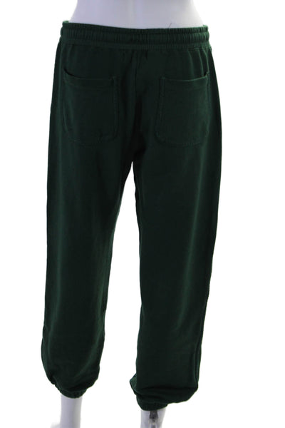 Monrow Womens Drawstring Waist High Rise Sweat Pants Green Cotton Size Small