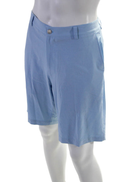 Peter Millar Mens Zip Up Flat Front Light Weight Shorts Sky Blue Size 35