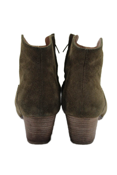 Isabel Marant Womesn Suede Stacked Heel Zip Up Ankle Booties Olive Size 40