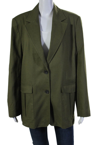 Zara Women's Long Sleeves Flap Pockets Two Button Blazer Green Size M