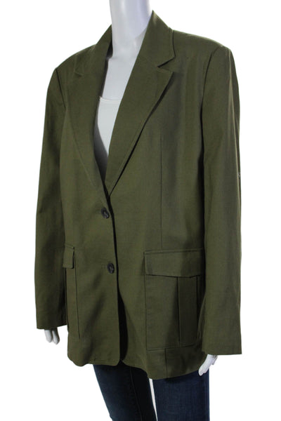 Zara Women's Long Sleeves Flap Pockets Two Button Blazer Green Size M