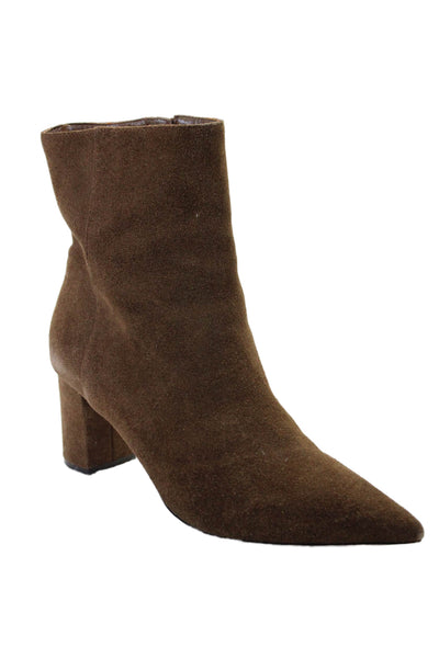 J Crew Women's Pointed Toe Block Heels Suede Zip Ankle Boots Brown Size 10