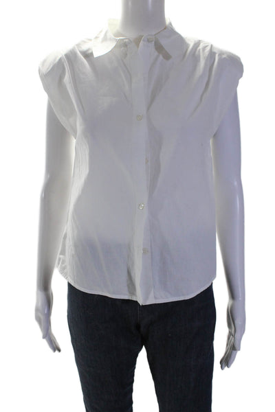 St. Roche Womens Cotton White Sleeveless Button Down Padded Shirt Size XS