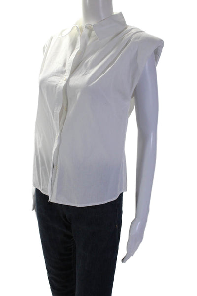 St. Roche Womens Cotton White Sleeveless Button Down Padded Shirt Size XS